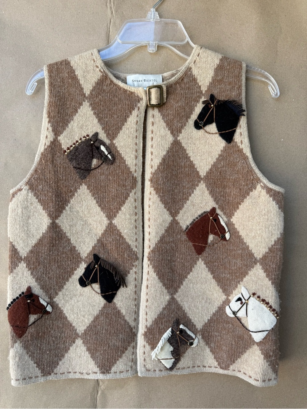 Vintage 90s Susan Bristol Equestrian Argyle Sweater Vest